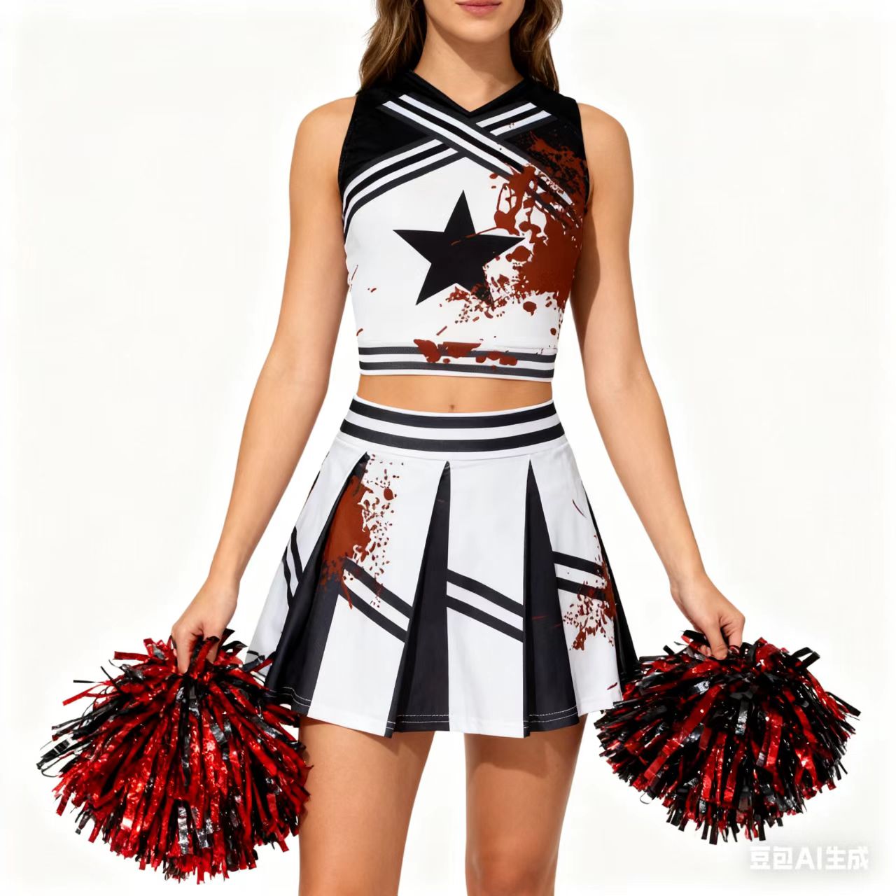 Halloween Athletic Cheerleader Costume Set Fancy Blood Dress Scary Uniform